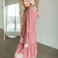 Mauve Tiered Embroidered Midi Dress Dresses Tea & Rose