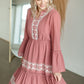 Mauve Tiered Embroidered Midi Dress Dresses Tea & Rose