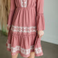 Mauve Tiered Embroidered Midi Dress Dresses Tea & Rose