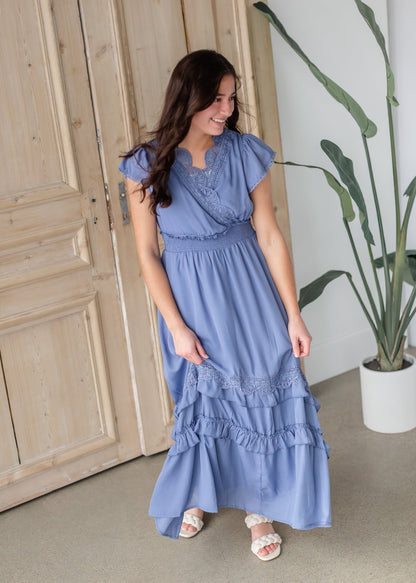 Maxi Dress with Scallop Edge Detail Dress Dresses Polagram Blue / S
