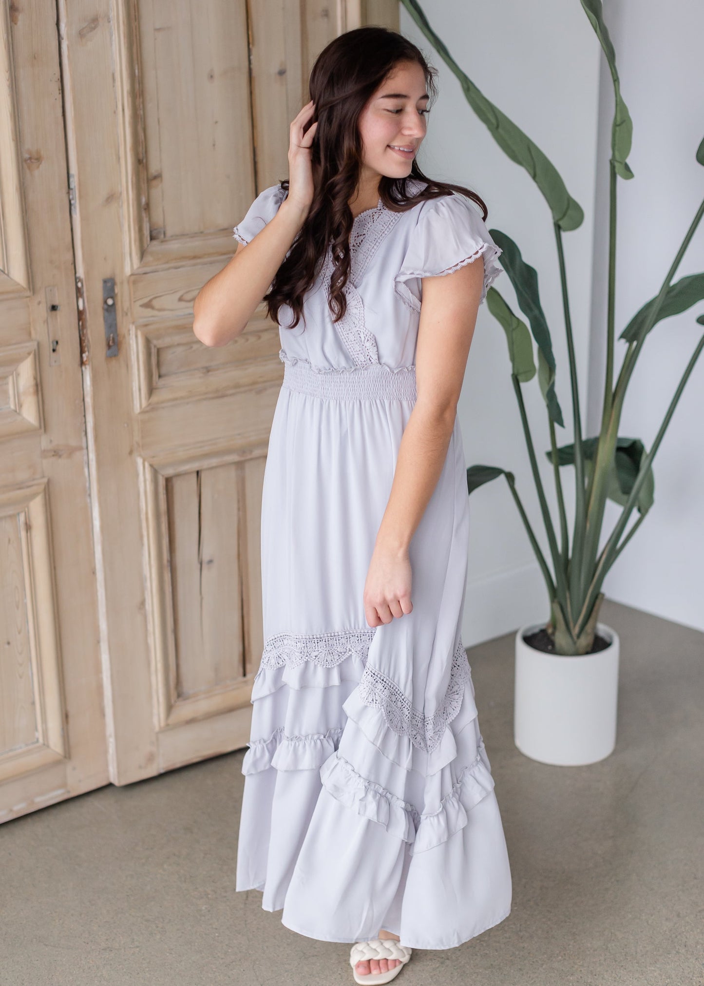 Maxi Dress with Scallop Edge Detail Dress Dresses Polagram Gray / S