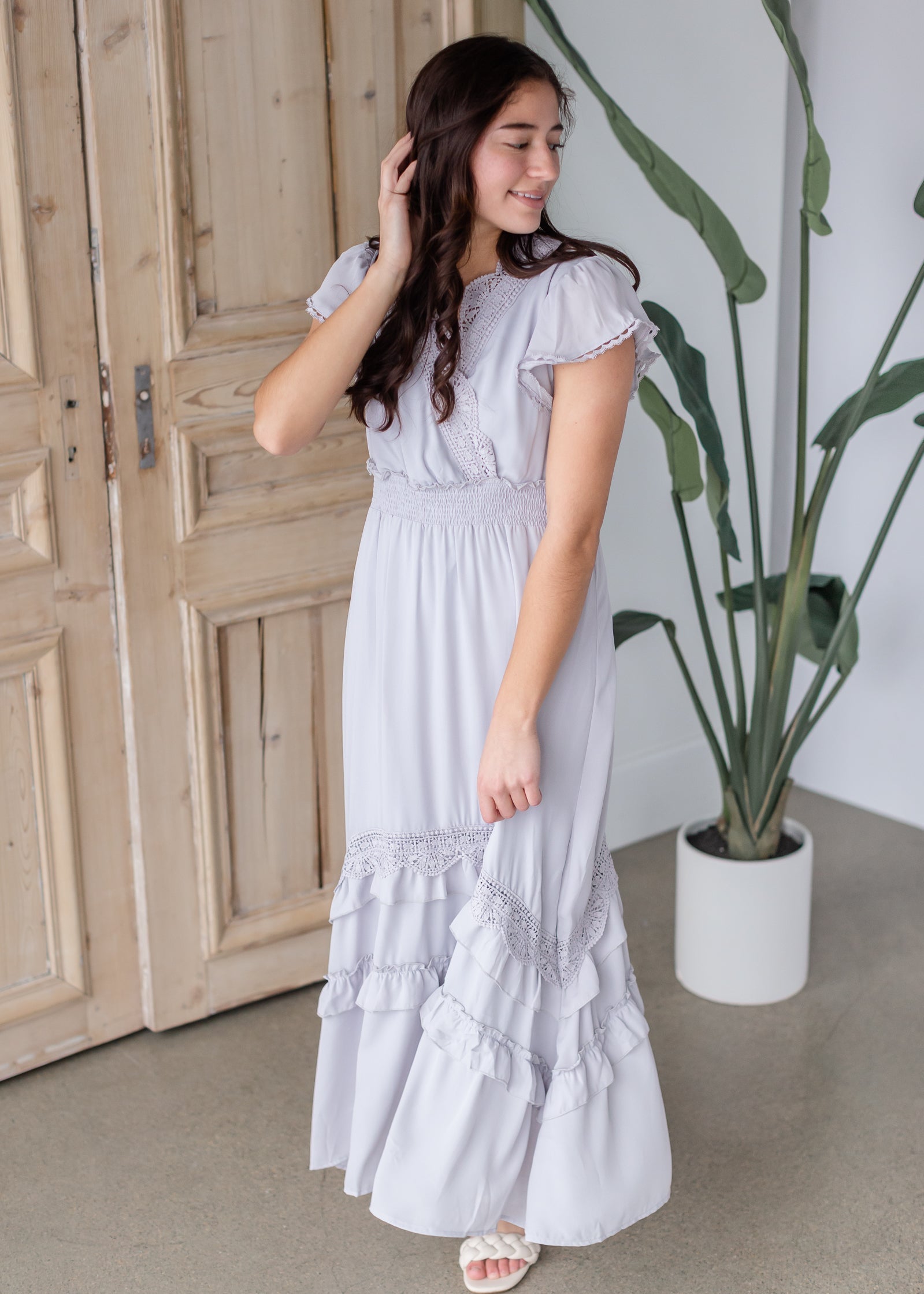 Maxi Dress with Scallop Edge Detail Dress Dresses Polagram Gray / S