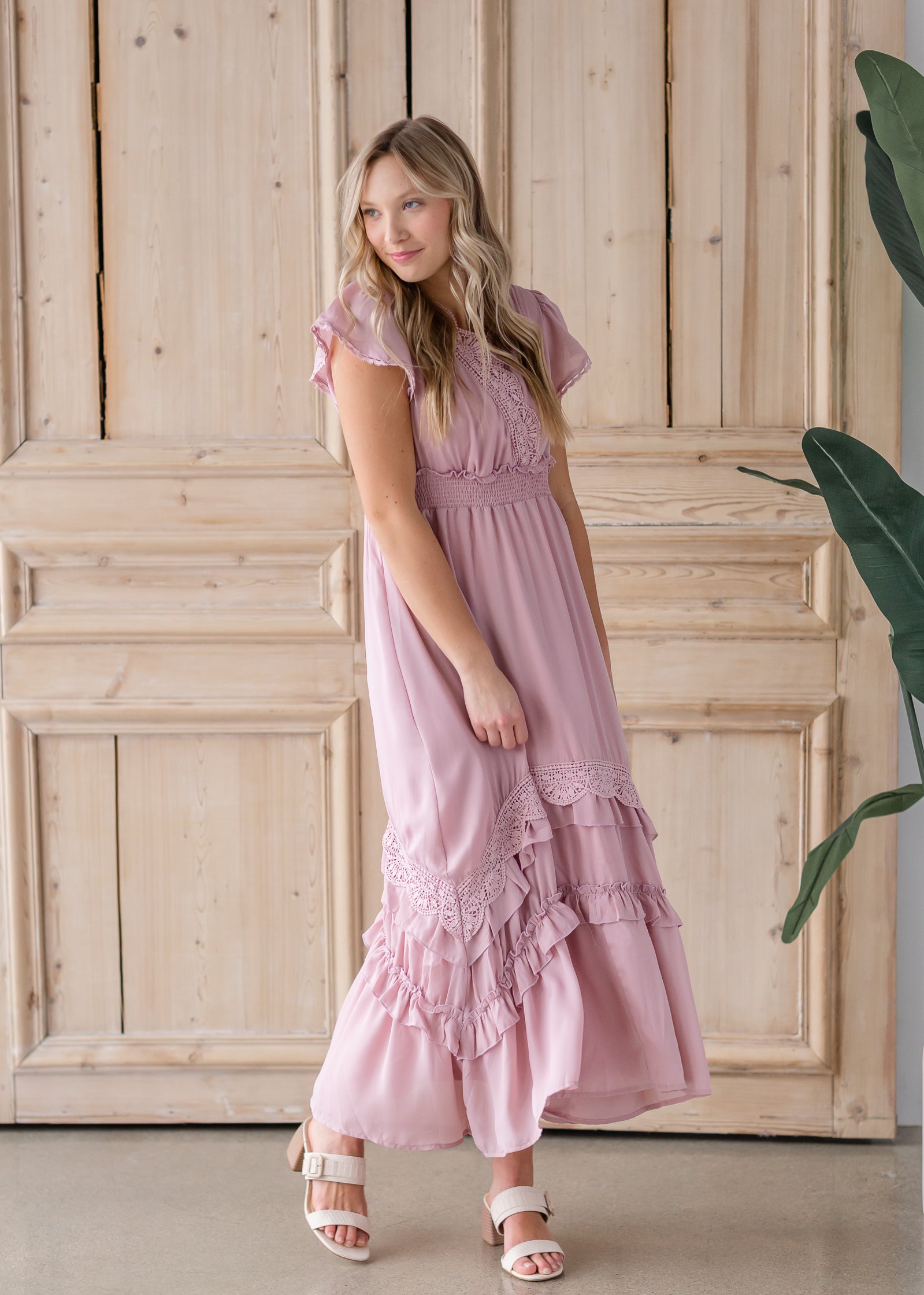 Maxi Dress with Scallop Edge Detail Dress Dresses Polagram Pink / S