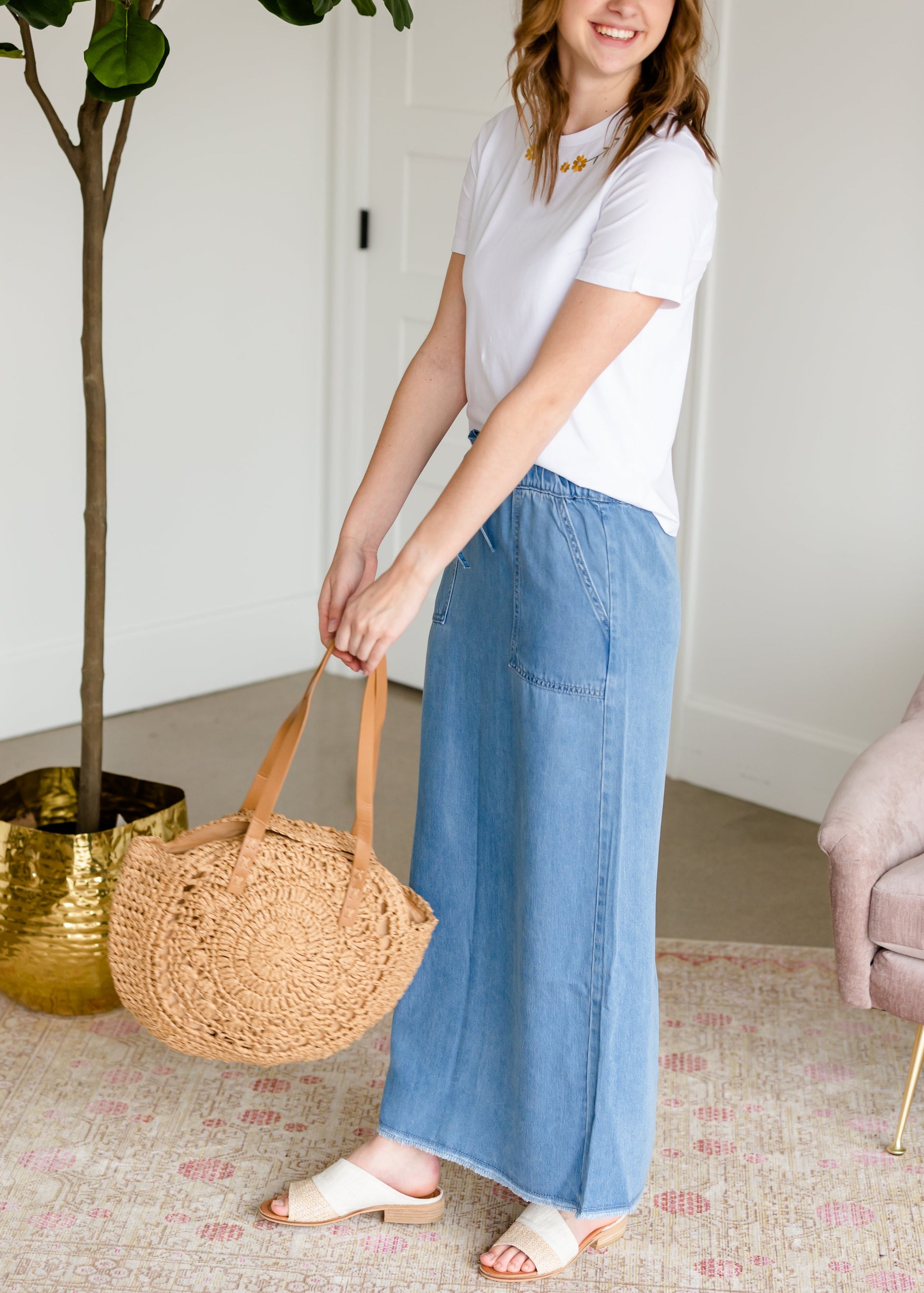 Meadow Drawstring Waist Chambray Long Denim Jean Skirt - FINAL SALE Skirts