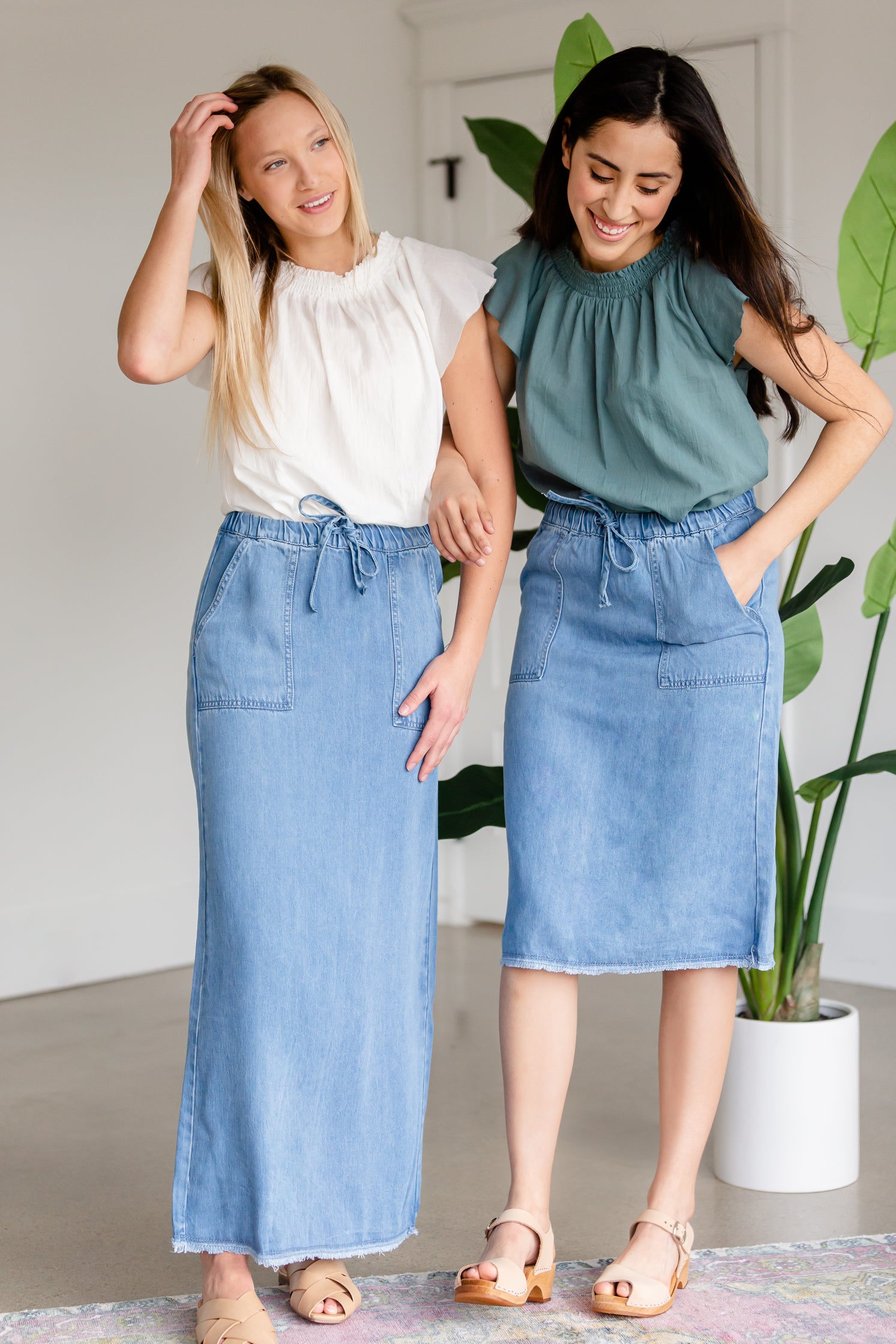 Meadow Drawstring Waist Chambray Long Denim Jean Skirt - FINAL SALE Skirts