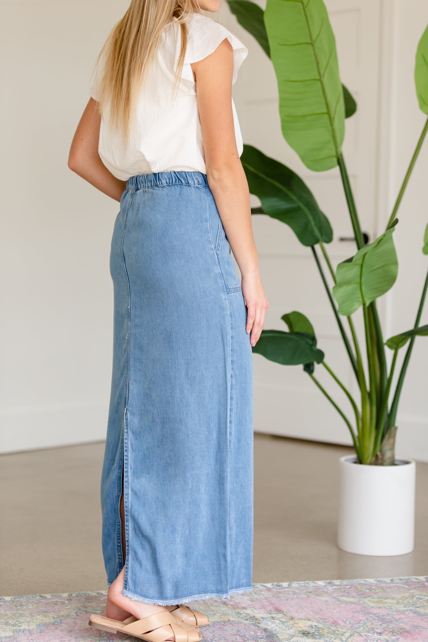 Meadow Drawstring Waist Chambray Long Denim Jean Skirt - FINAL SALE Skirts