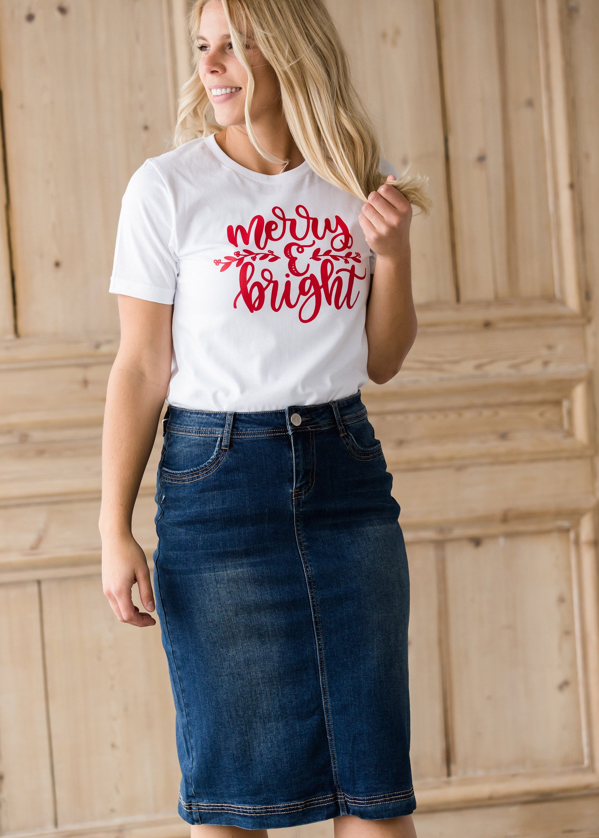 Merry & Bright Christmas Graphic Tee Tops