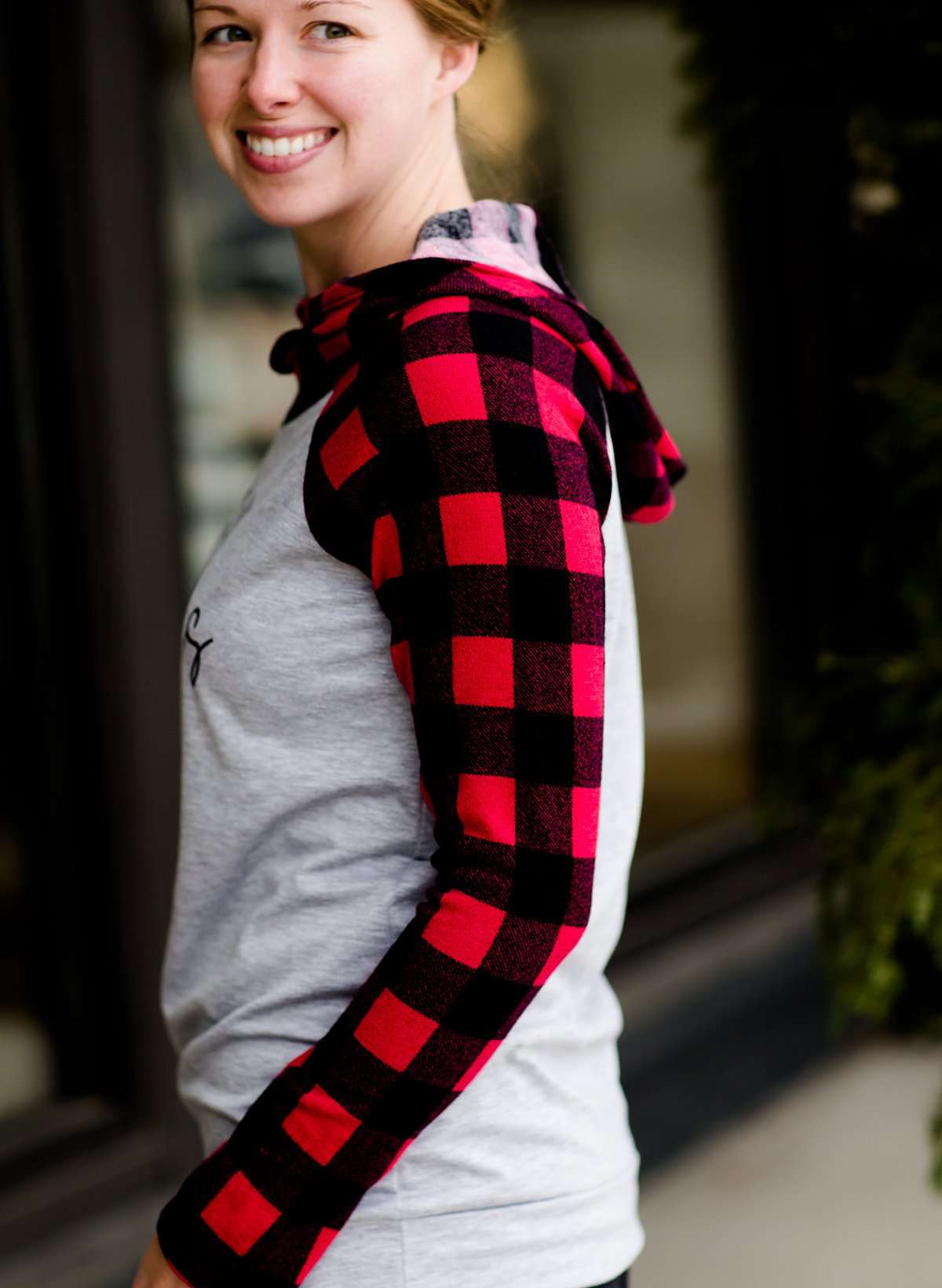 Merry Christmas Plaid Hoodie in red and black
