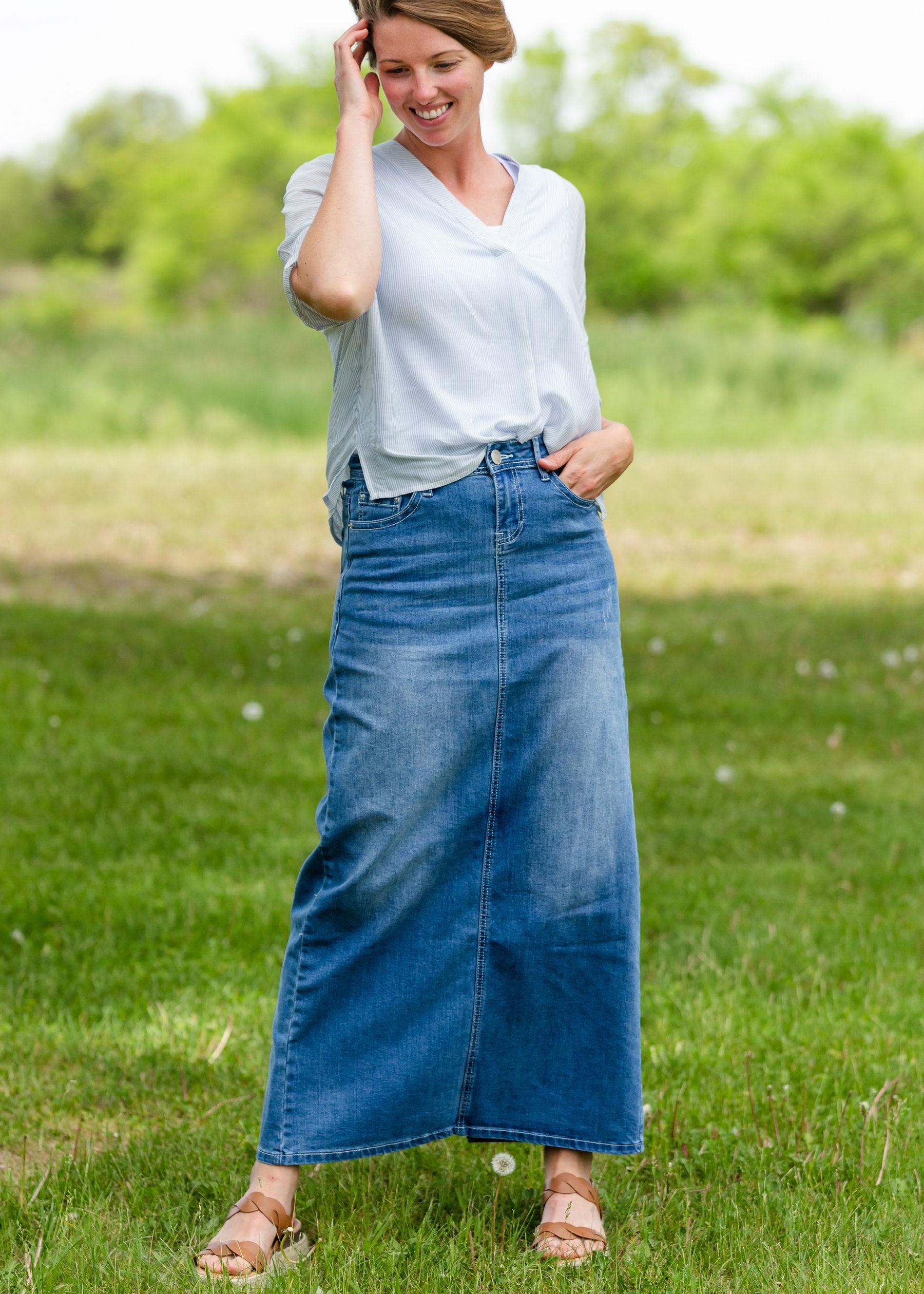 Mia Medium Denim Long Jean Skirt - FINAL SALE Skirts