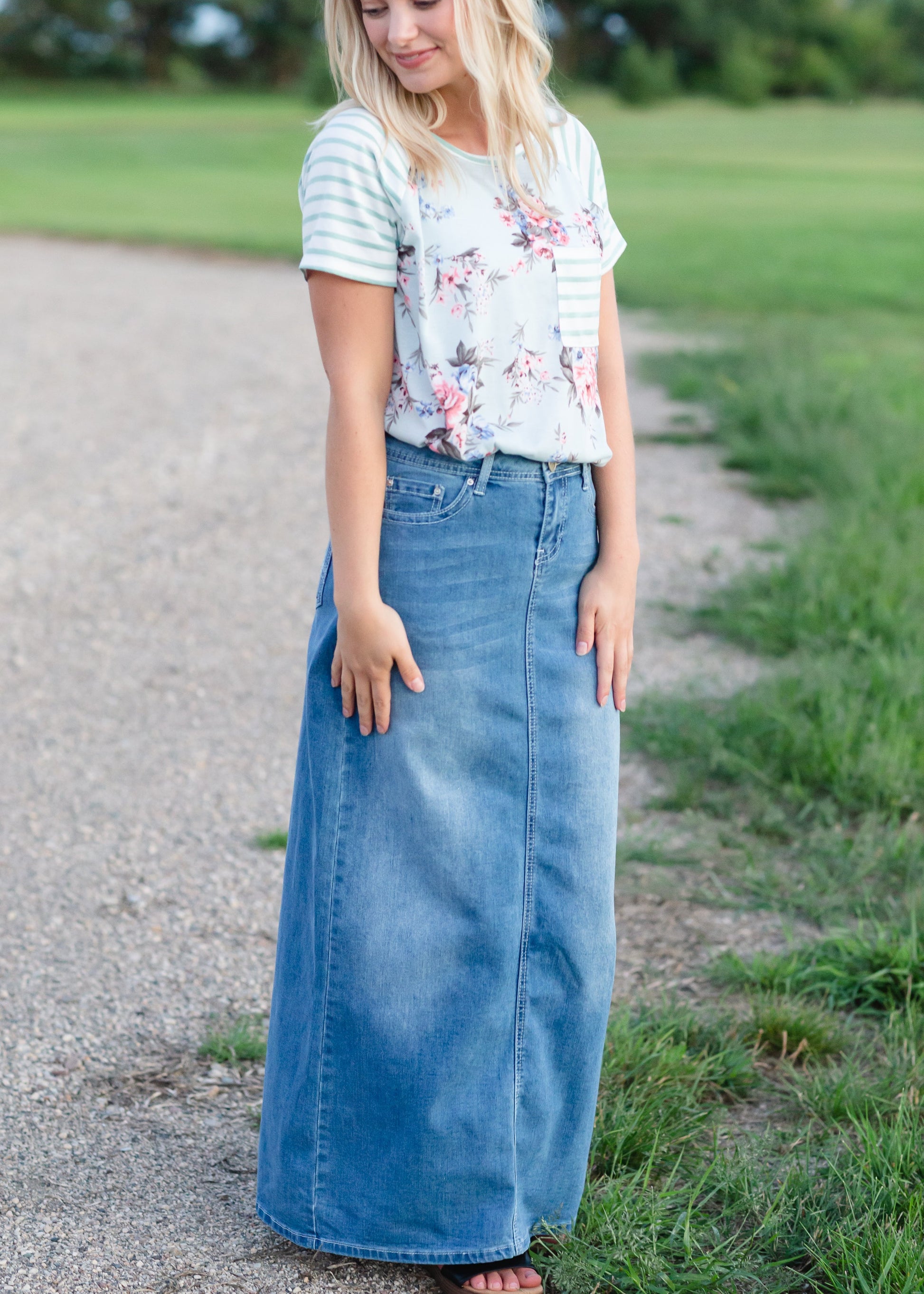 Mia Medium Denim Long Jean Skirt - FINAL SALE Skirts