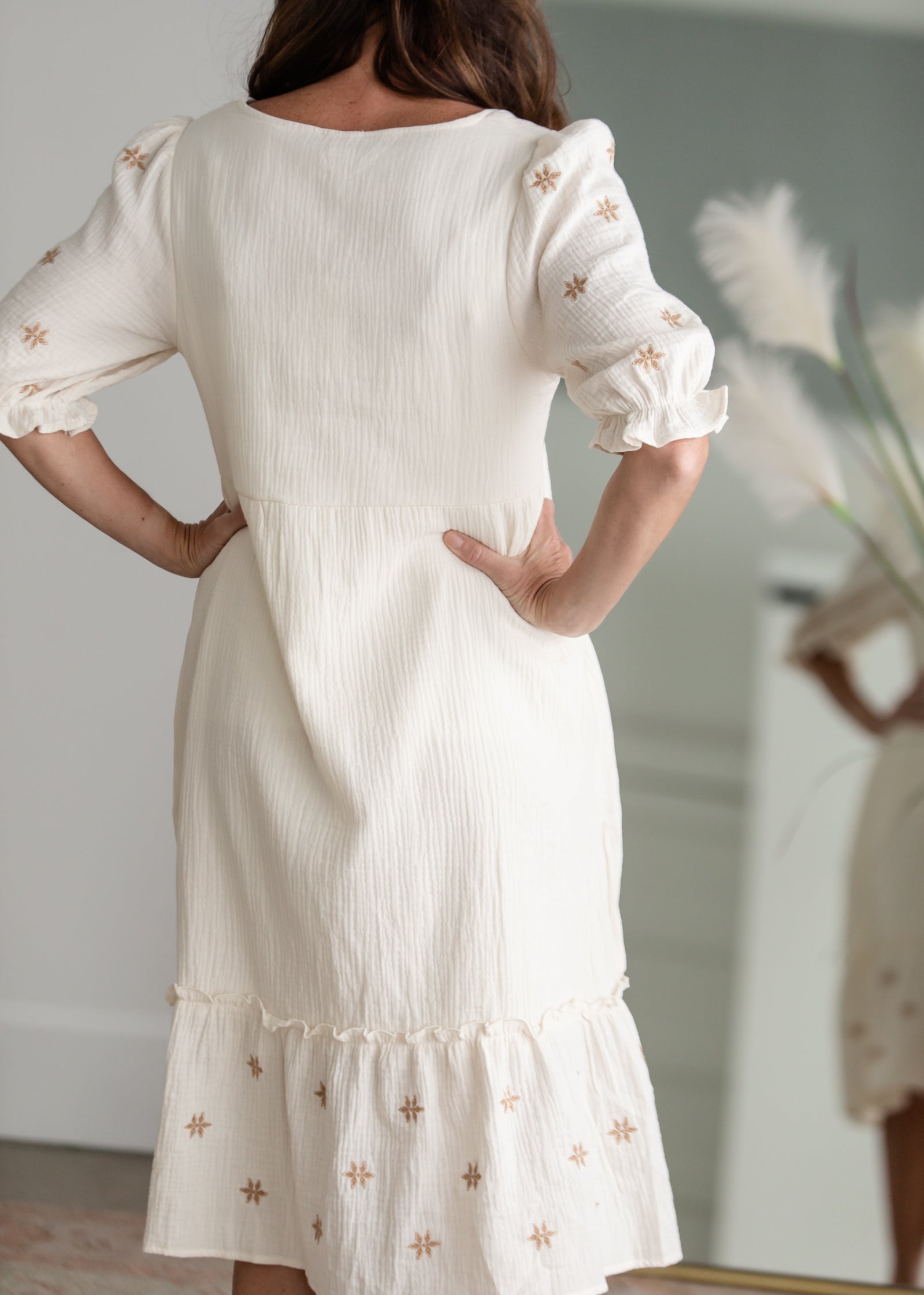 Midi Dress with Embroidered Floral Detail FINAL SALE Inherit Co