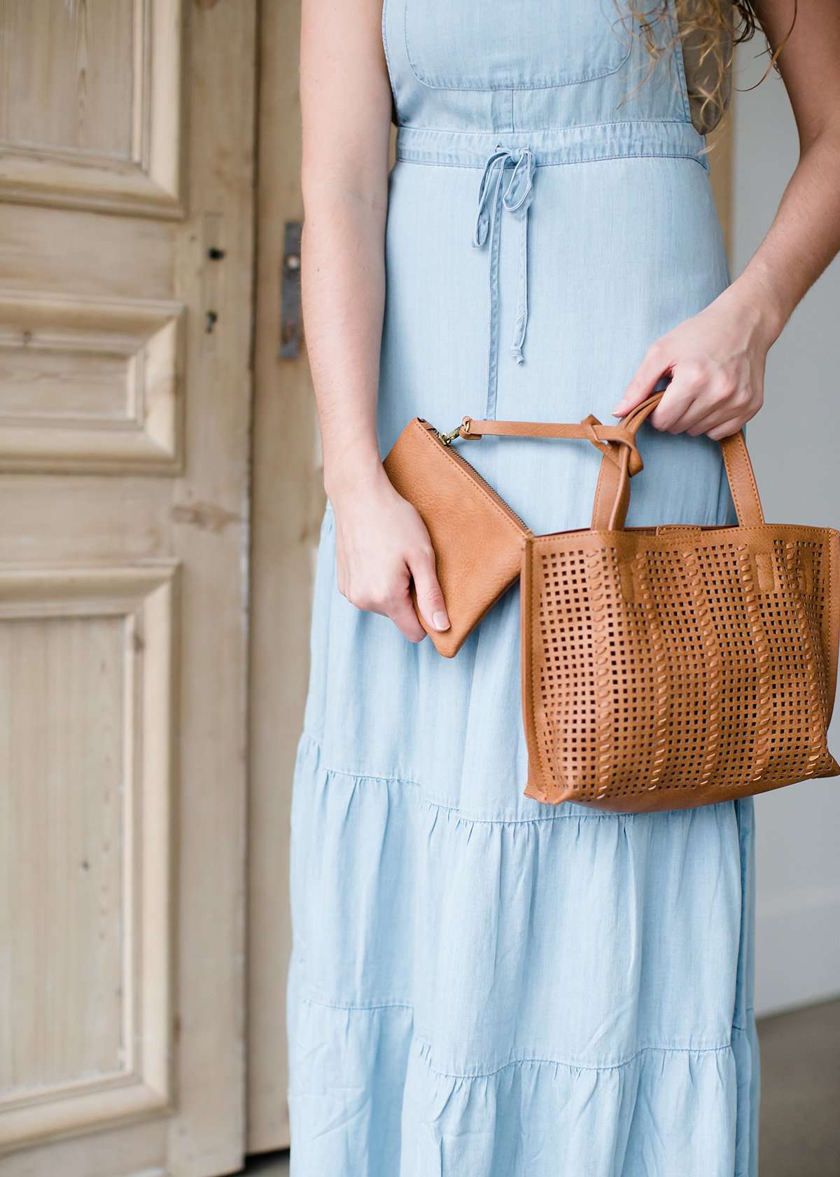 perforated mini tote with coin purse