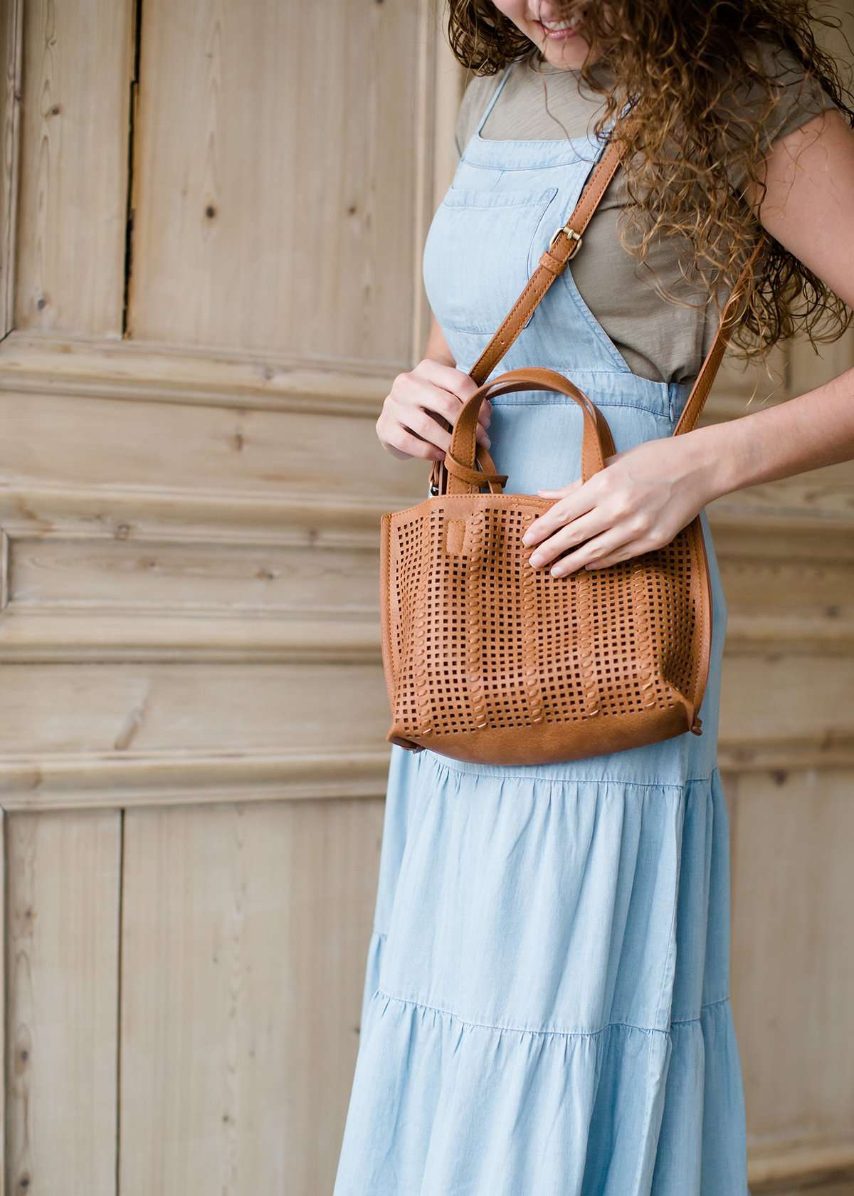 perforated mini tote with coin purse