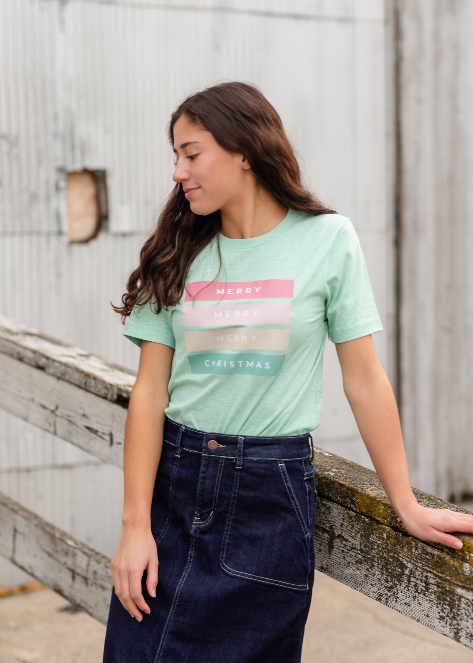 Mint Merry Christmas Graphic Tee Tops LCC Apparel