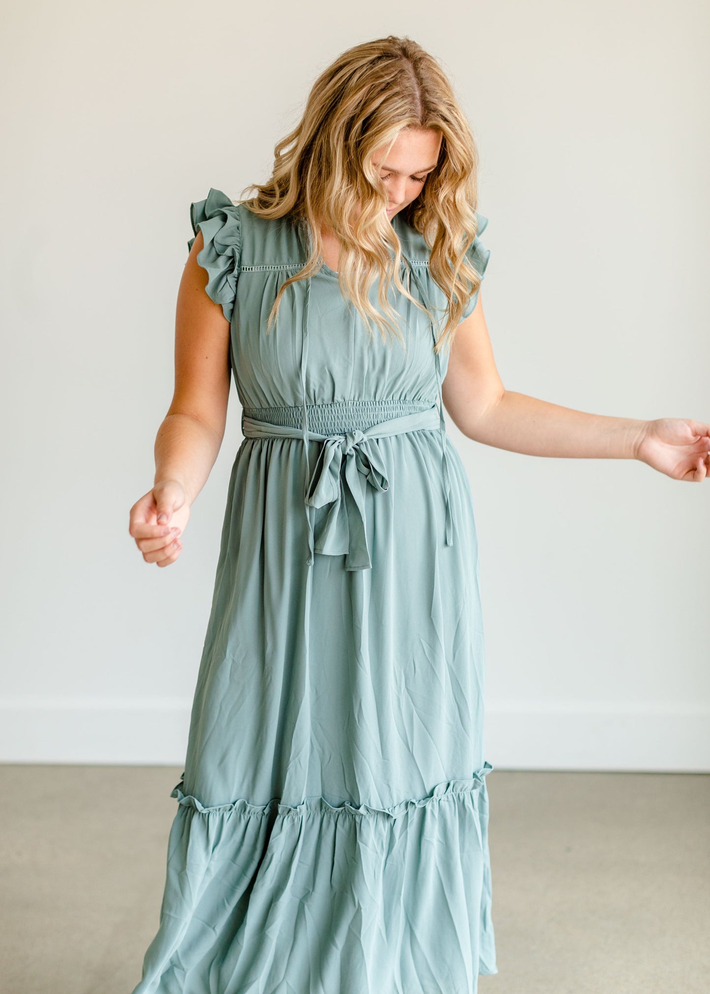 Mint Ruffle Sleeve Ruffle Maxi Dress - FINAL SALE Dresses