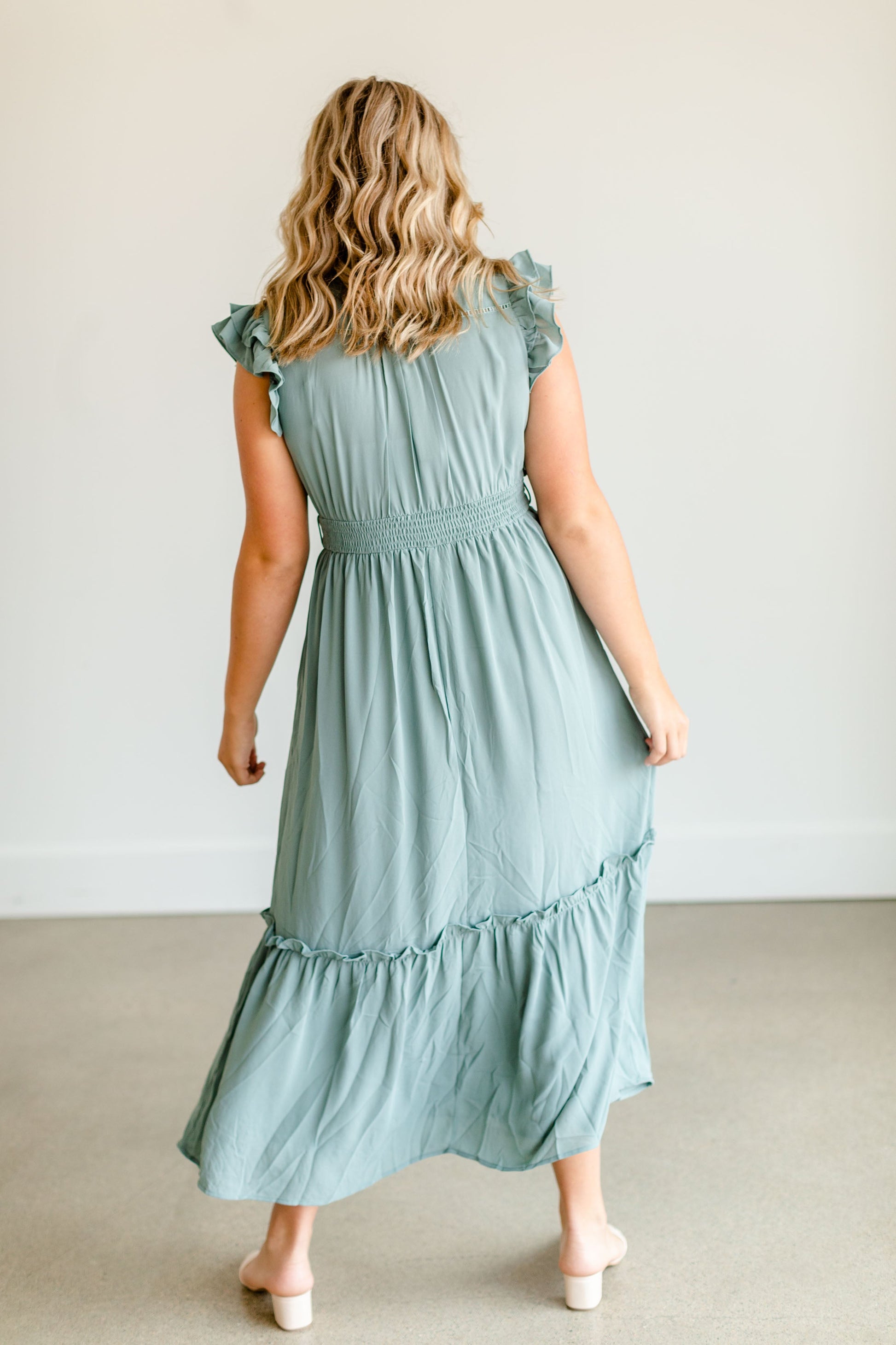 Mint Ruffle Sleeve Ruffle Maxi Dress - FINAL SALE Dresses