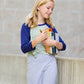 mint and navy girls baseball stripe top