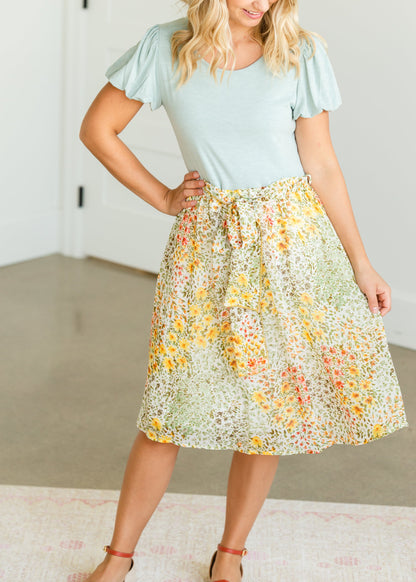 Mixed Media Floral Skirt Midi Dress - FINAL SALE Dresses