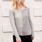 Modest women's gray and charcoal patterned sweater