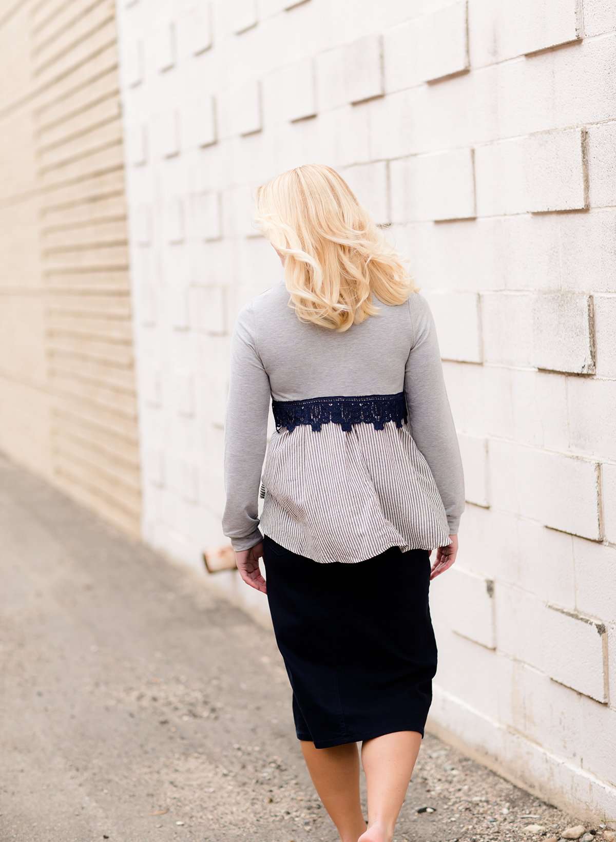 Women's modest navy lace heather gray sweatshirt