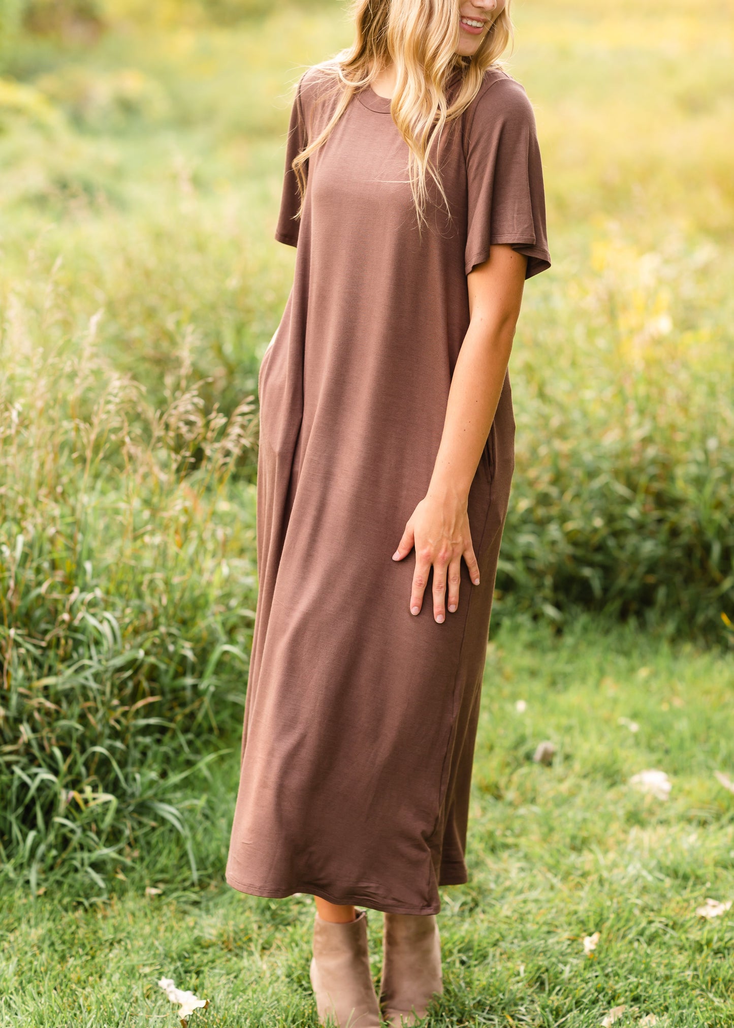 Mocha Bell Sleeve T-Shirt Dress - FINAL SALE Dresses