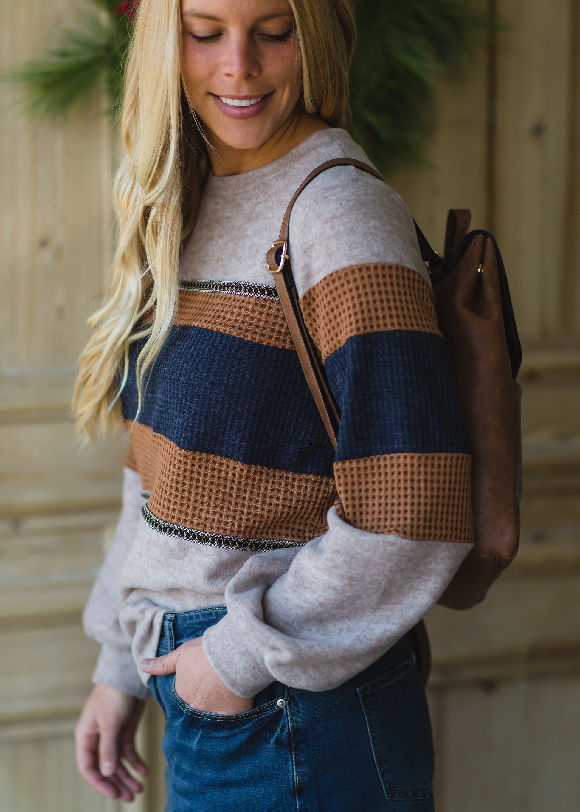 Mocha Colorblock Long Sleeve Top Shirt