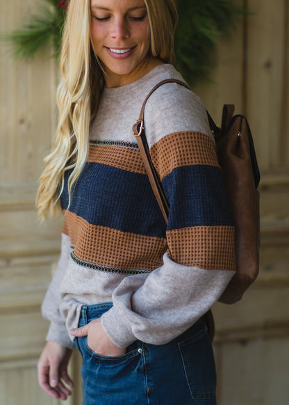 Mocha Colorblock Long Sleeve Top Shirt