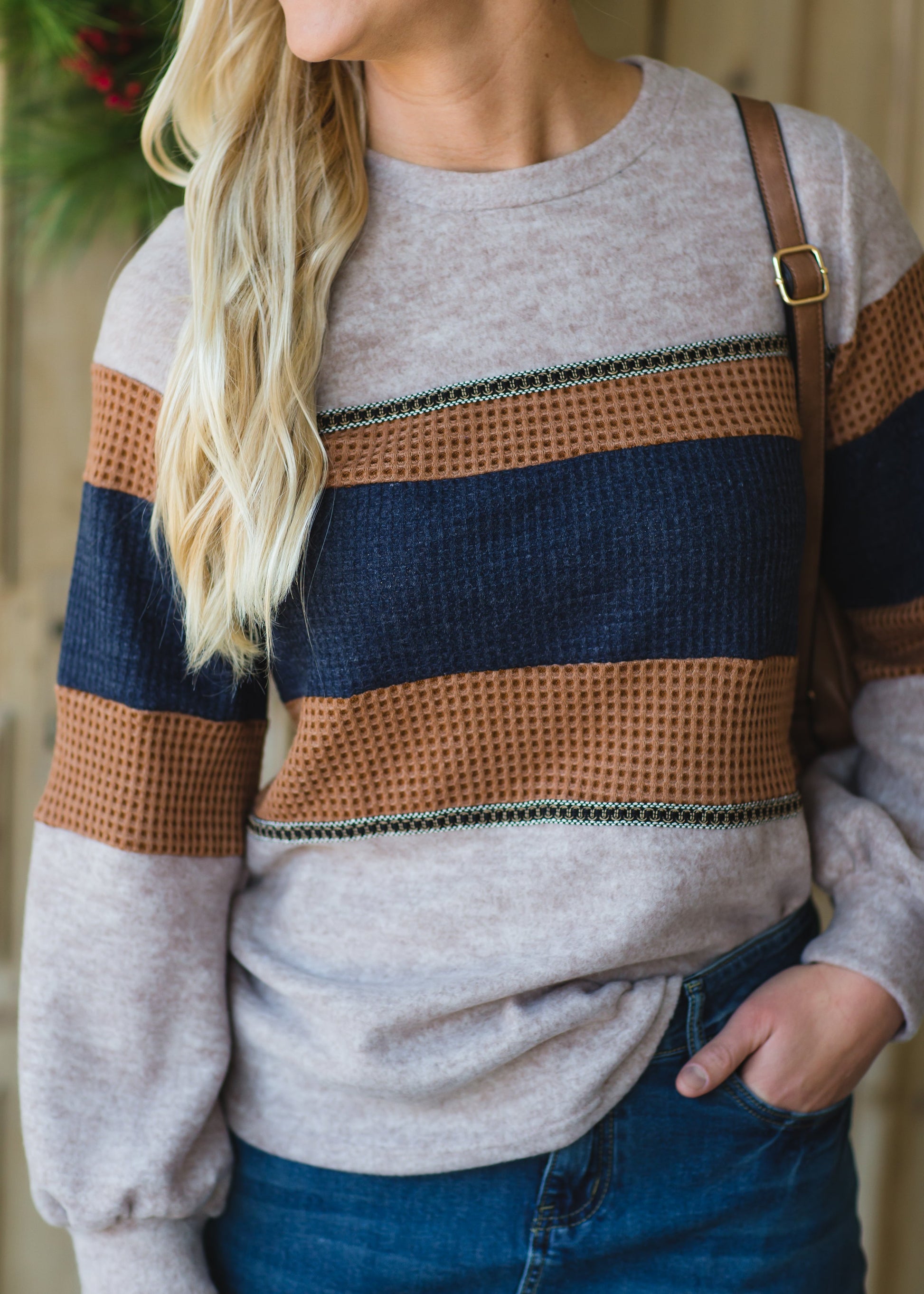 Mocha Colorblock Long Sleeve Top Shirt