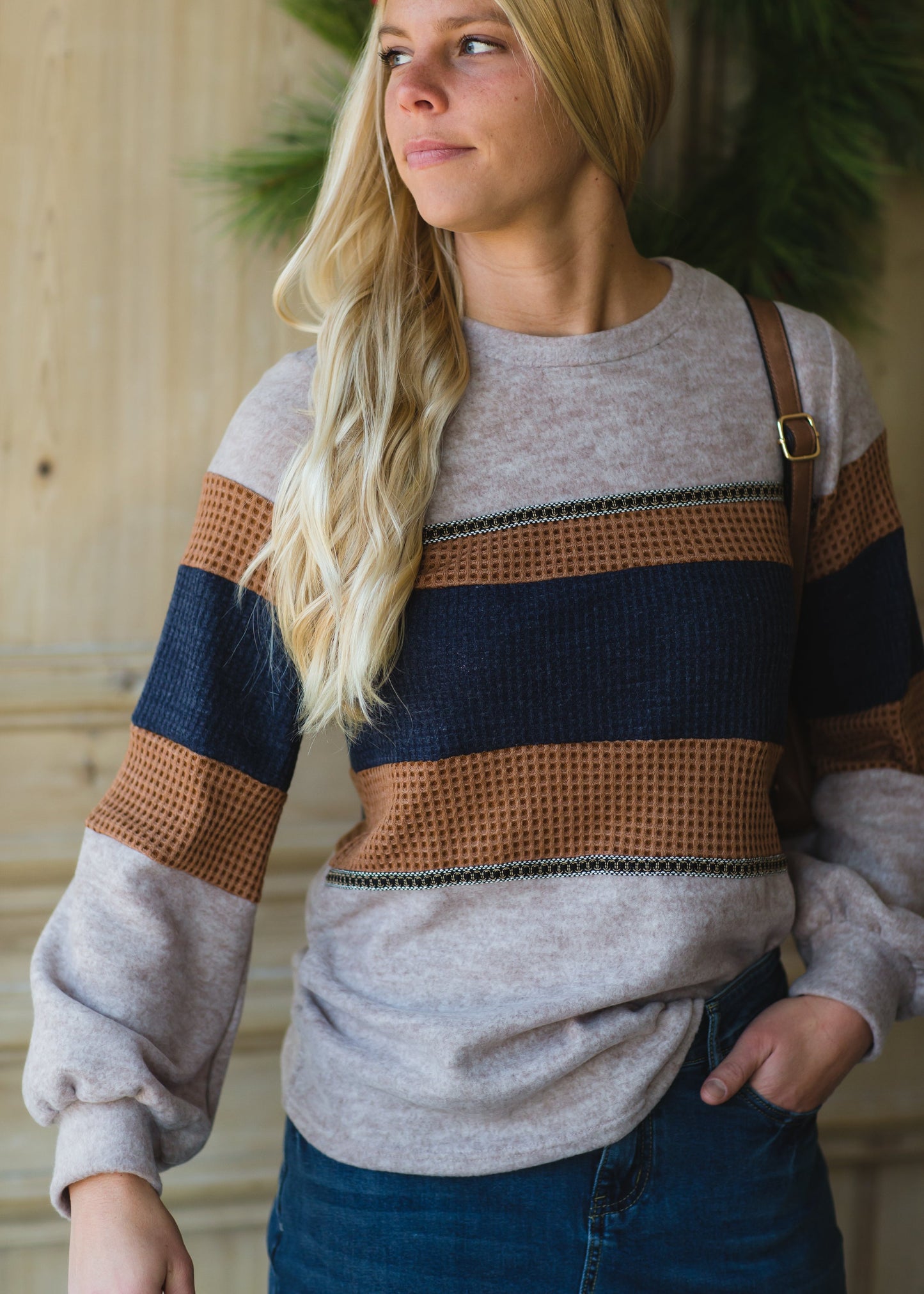 Mocha Colorblock Long Sleeve Top Shirt