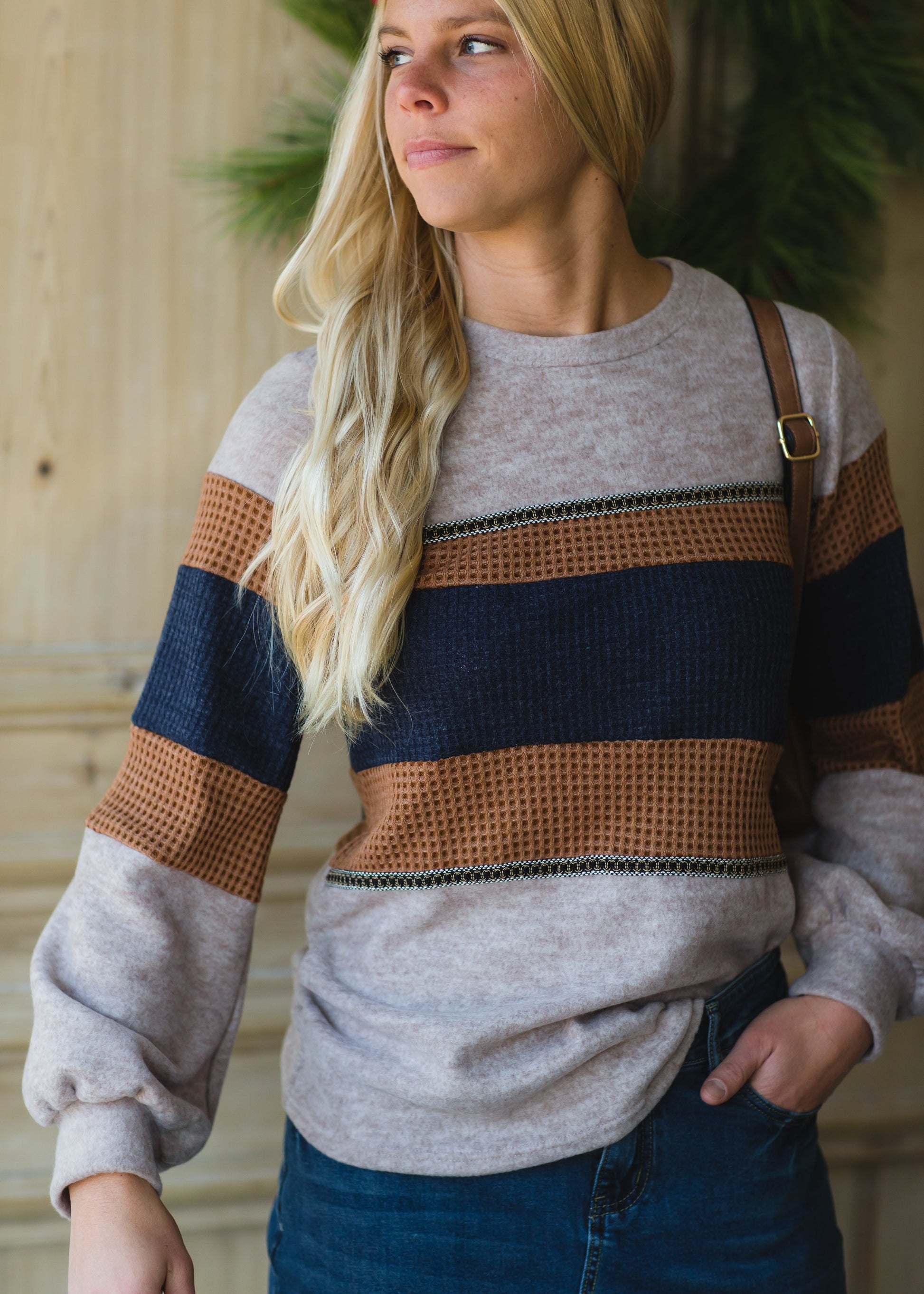 Mocha Colorblock Long Sleeve Top Shirt