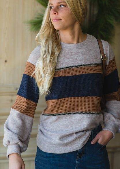 Mocha Colorblock Long Sleeve Top Shirt