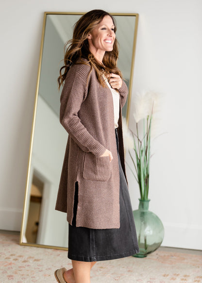 Mocha Open Front Long Sleeve Cardigan Shirt Staccato