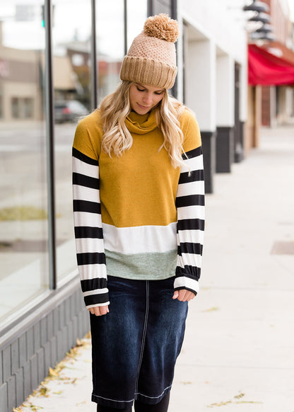 Mock Neck Color Block Striped Top - FINAL SALE Tops