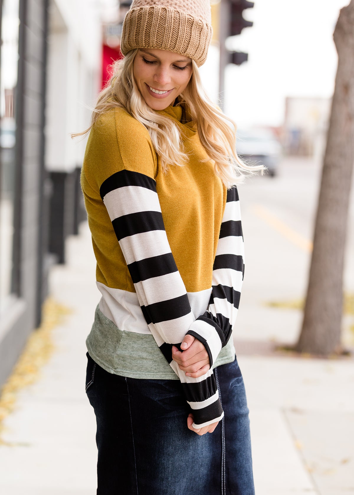 Mock Neck Color Block Striped Top - FINAL SALE Tops