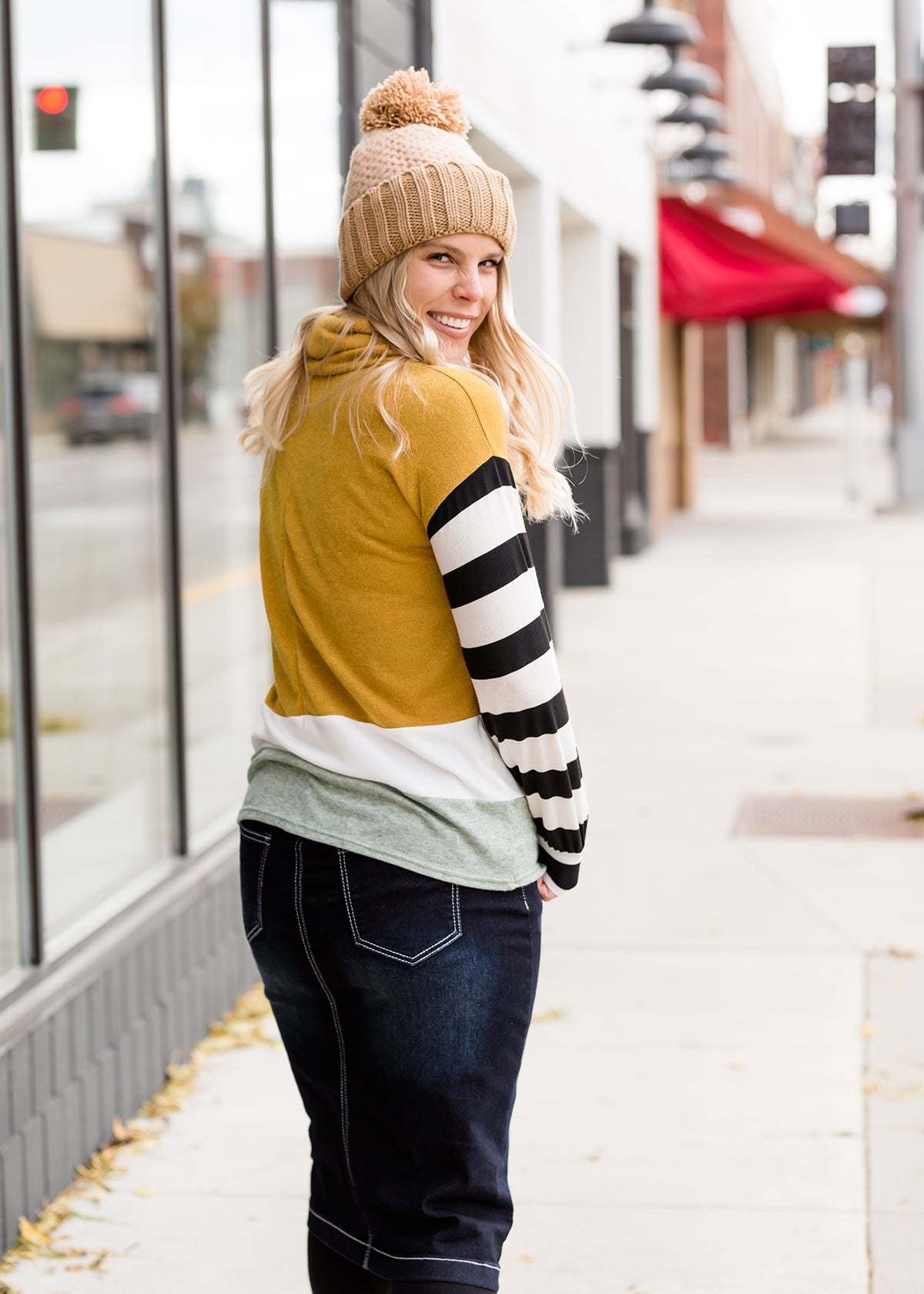 Mock Neck Color Block Striped Top - FINAL SALE Tops
