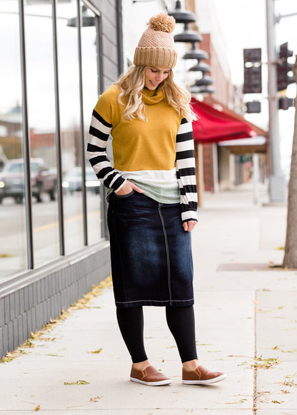 Mock Neck Color Block Striped Top - FINAL SALE Tops