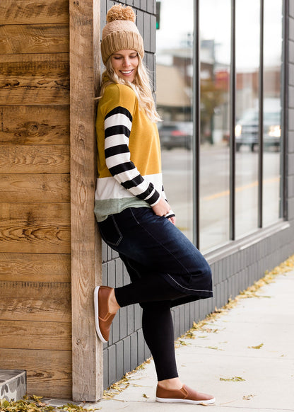 Mock Neck Color Block Striped Top - FINAL SALE Tops