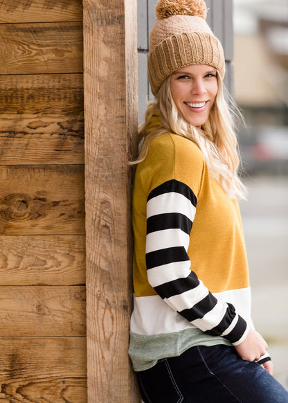 Mock Neck Color Block Striped Top - FINAL SALE Tops