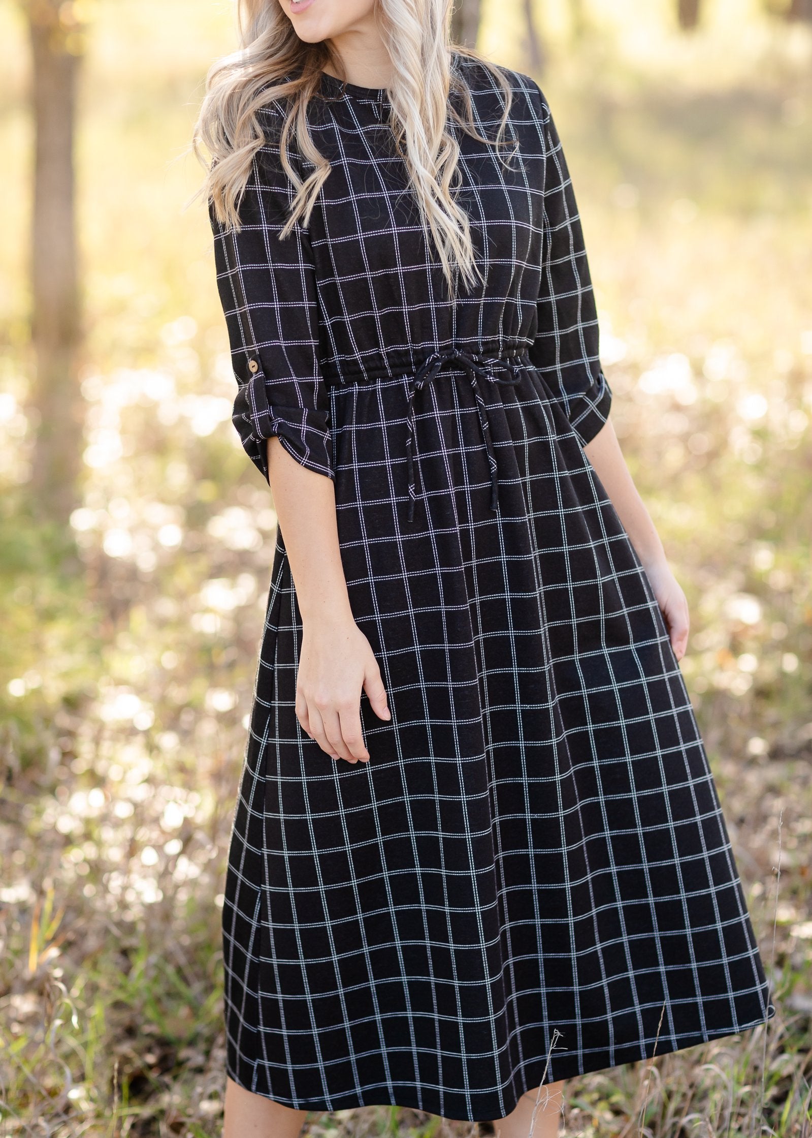 Monica Black Windowpane Midi Dress Dresses Inherit
