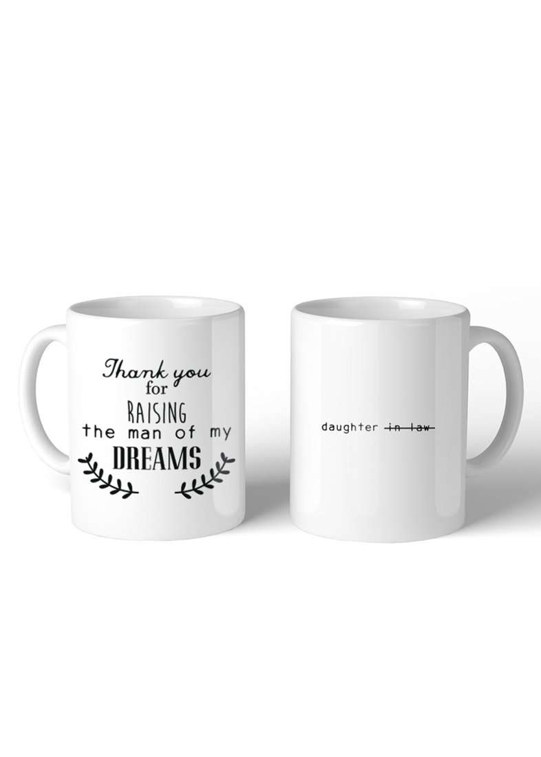 White ceramic mug with writing for a mother in law gift