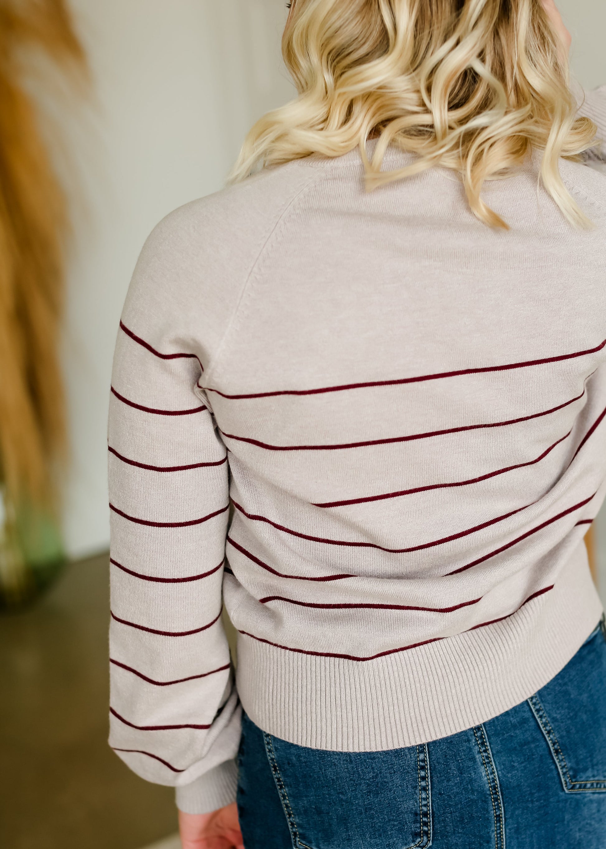 Mulberry Striped Button Detail Sweater - FINAL SALE Tops