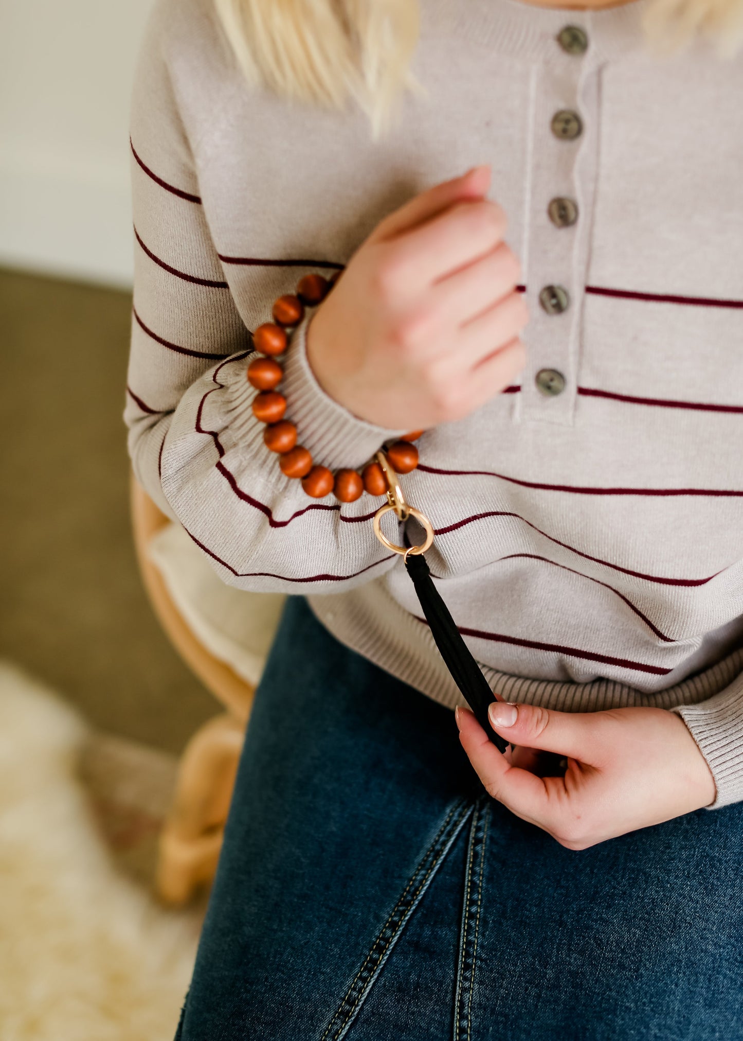 Mulberry Striped Button Detail Sweater - FINAL SALE Tops