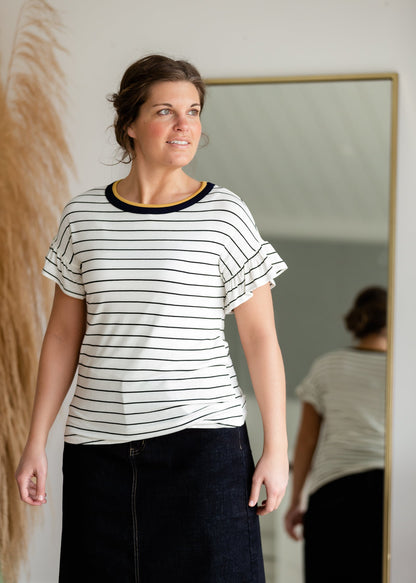Multi Color Round Neck Top with Stripes Shirt Hailey & Co.