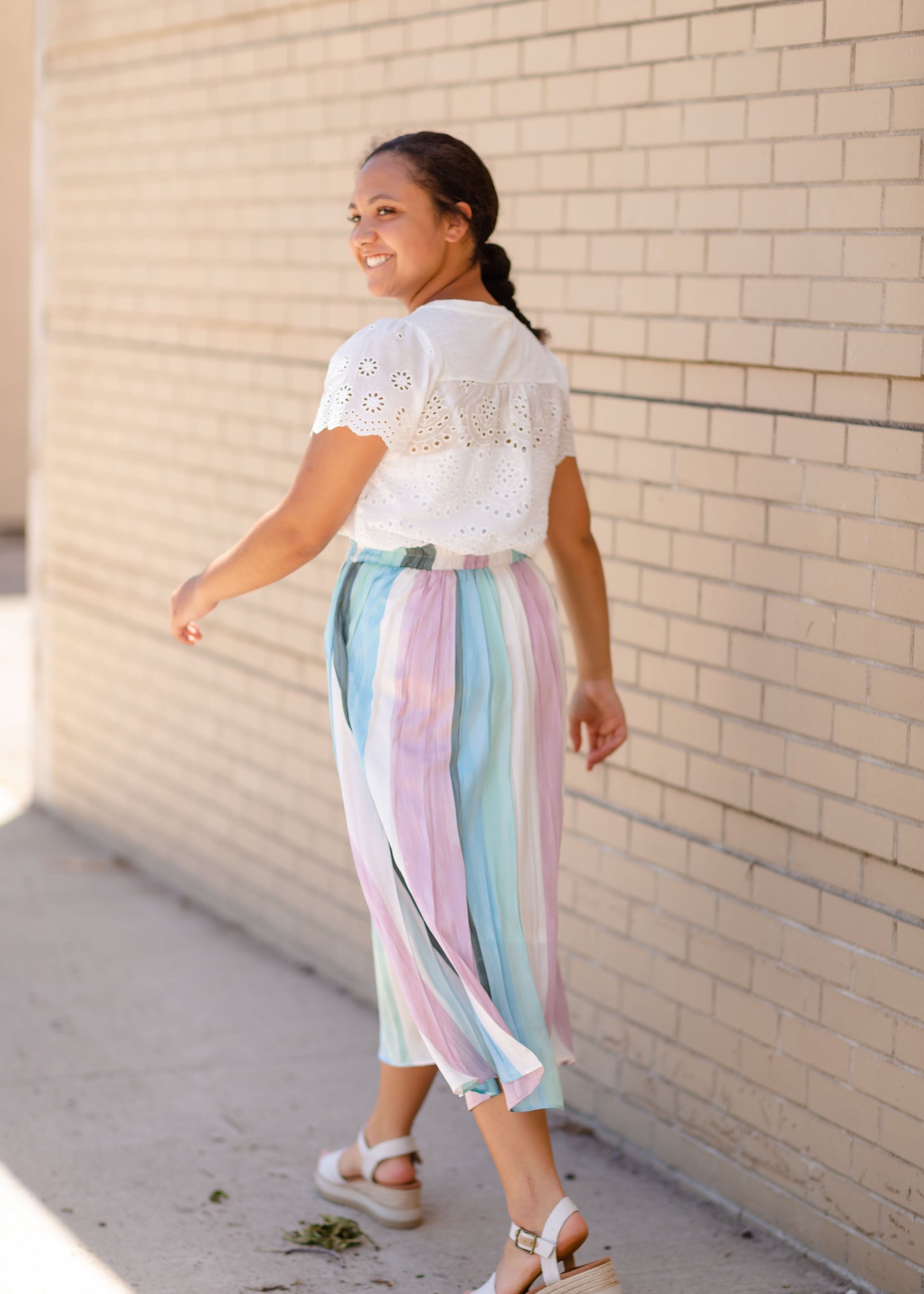 Multi Color Stripe Pleated Skirt Skirts
