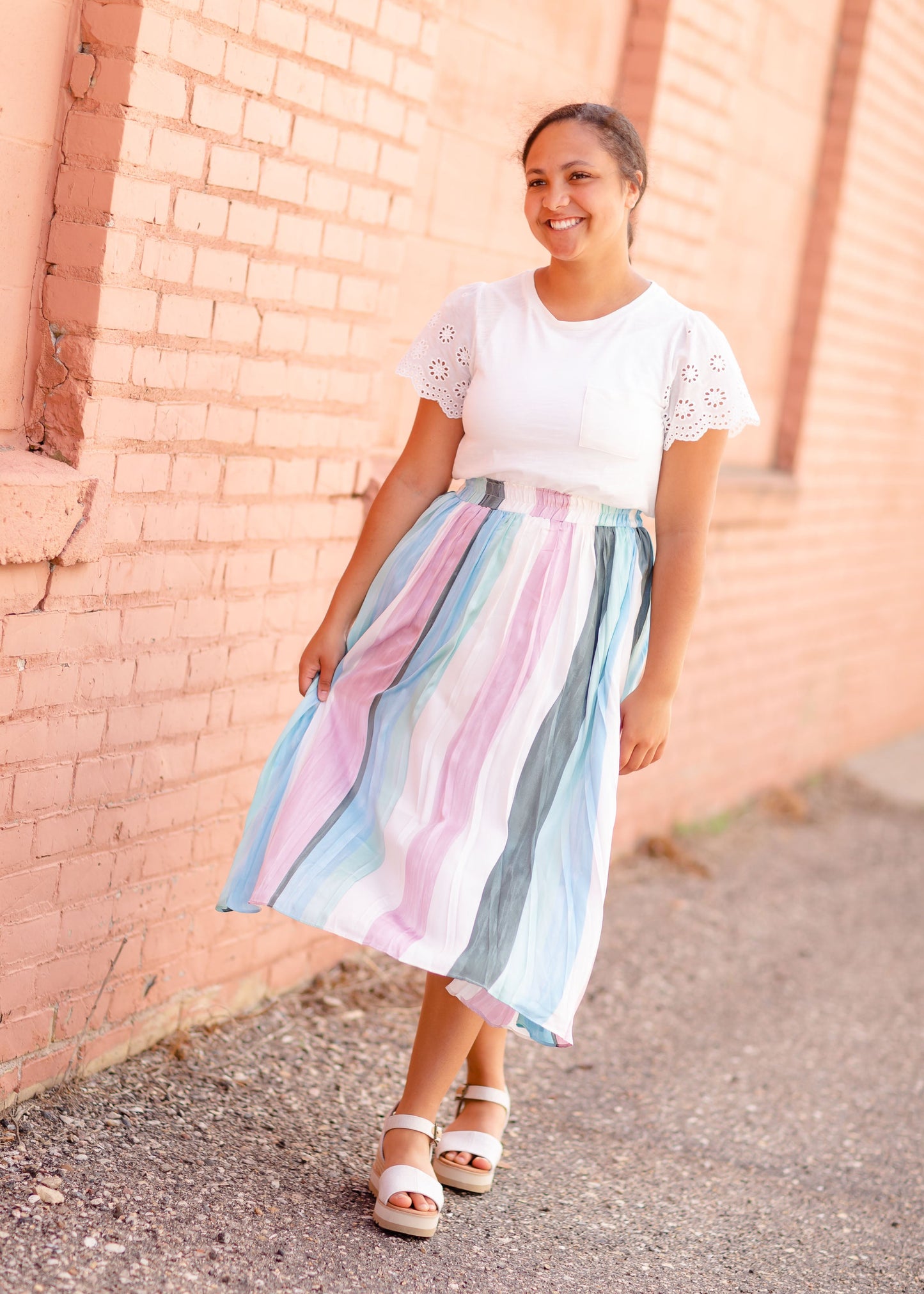 Multi Color Stripe Pleated Skirt Skirts
