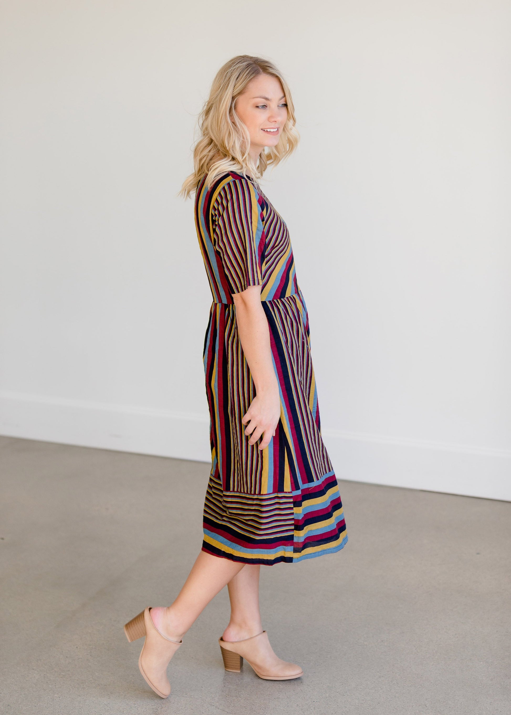 Multi Color Striped Midi Dress - FINAL SALE Dresses