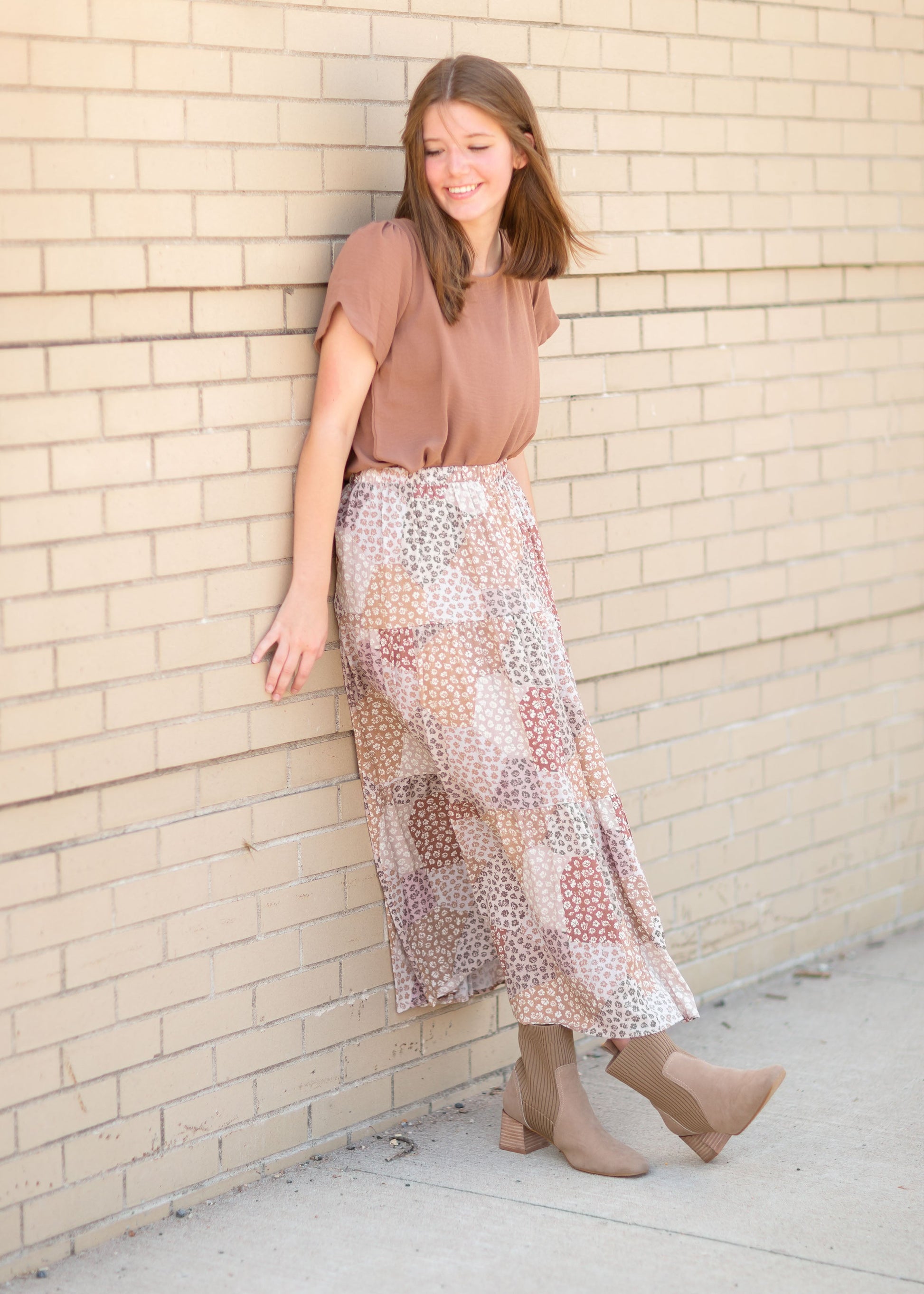 Multi Floral Colorblock Maxi Skirt Skirts