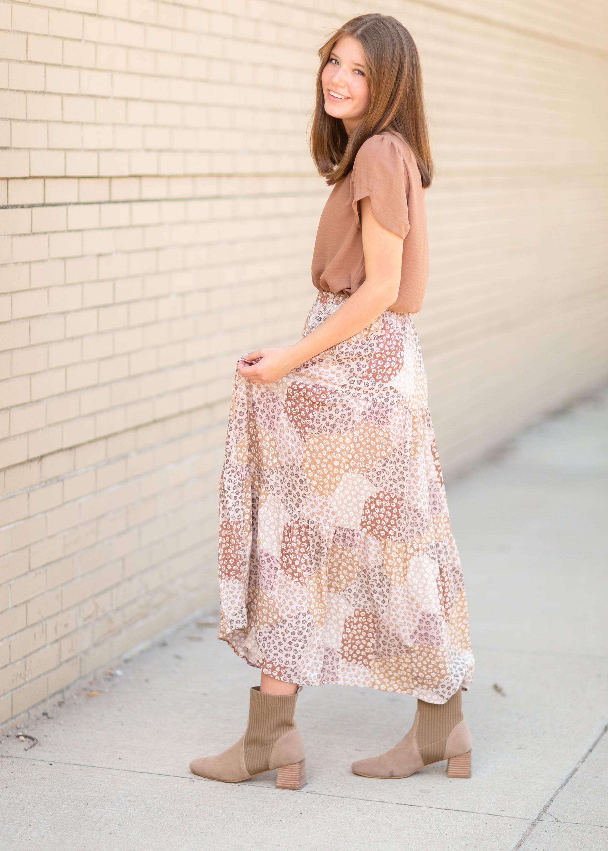 Multi Floral Colorblock Maxi Skirt Skirts