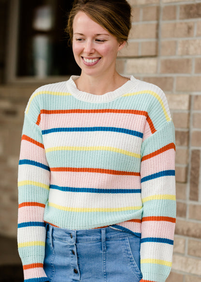 Multi Mint Striped Sweater - FINAL SALE Tops