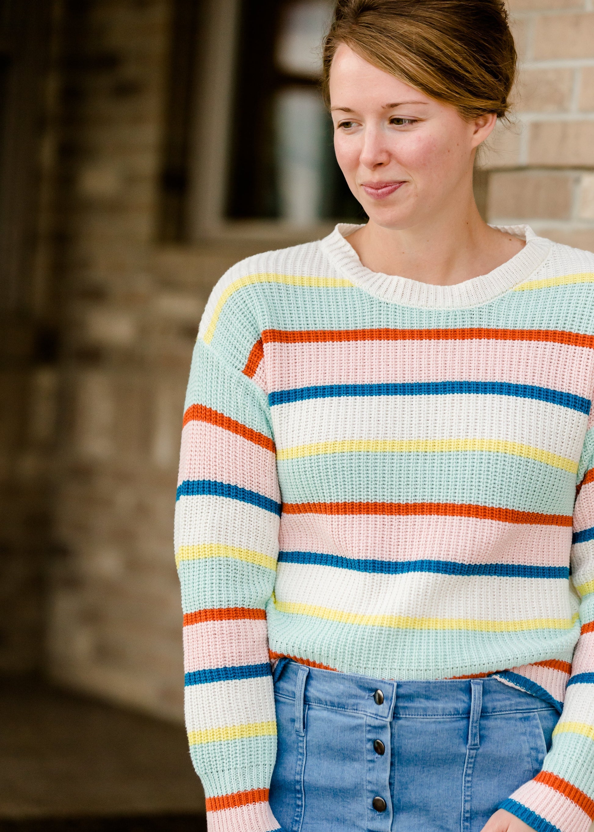 Multi Mint Striped Sweater - FINAL SALE Tops
